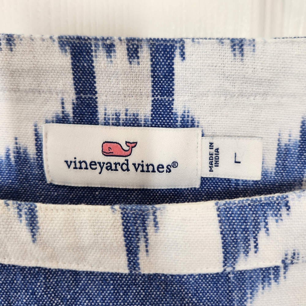 Vineyard Vines Ikat Blue White Top Boat Neck 3/4 Sleeves Size Large - Picture 3 of 8